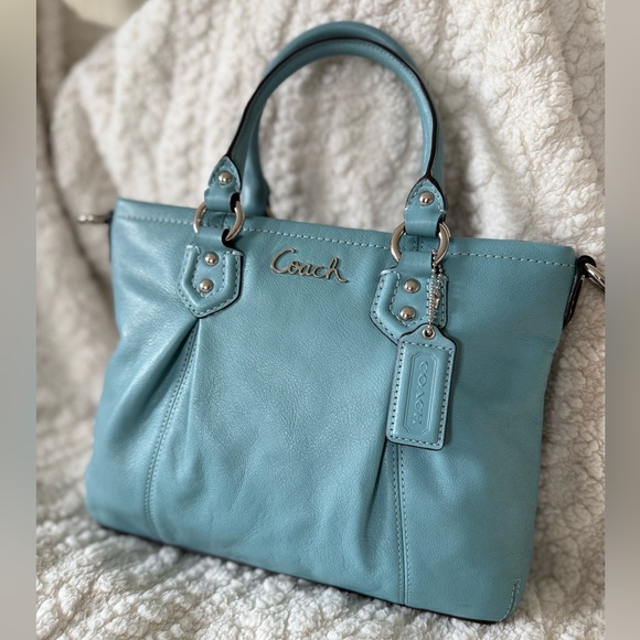 Coach Handbags - Vintage Coach Y2K Mini Ashley Leather Tote & Crossbody Bag Tiffany Blue & Silver